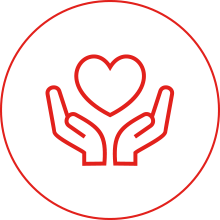 An icon of two hands supporting a heart shape.