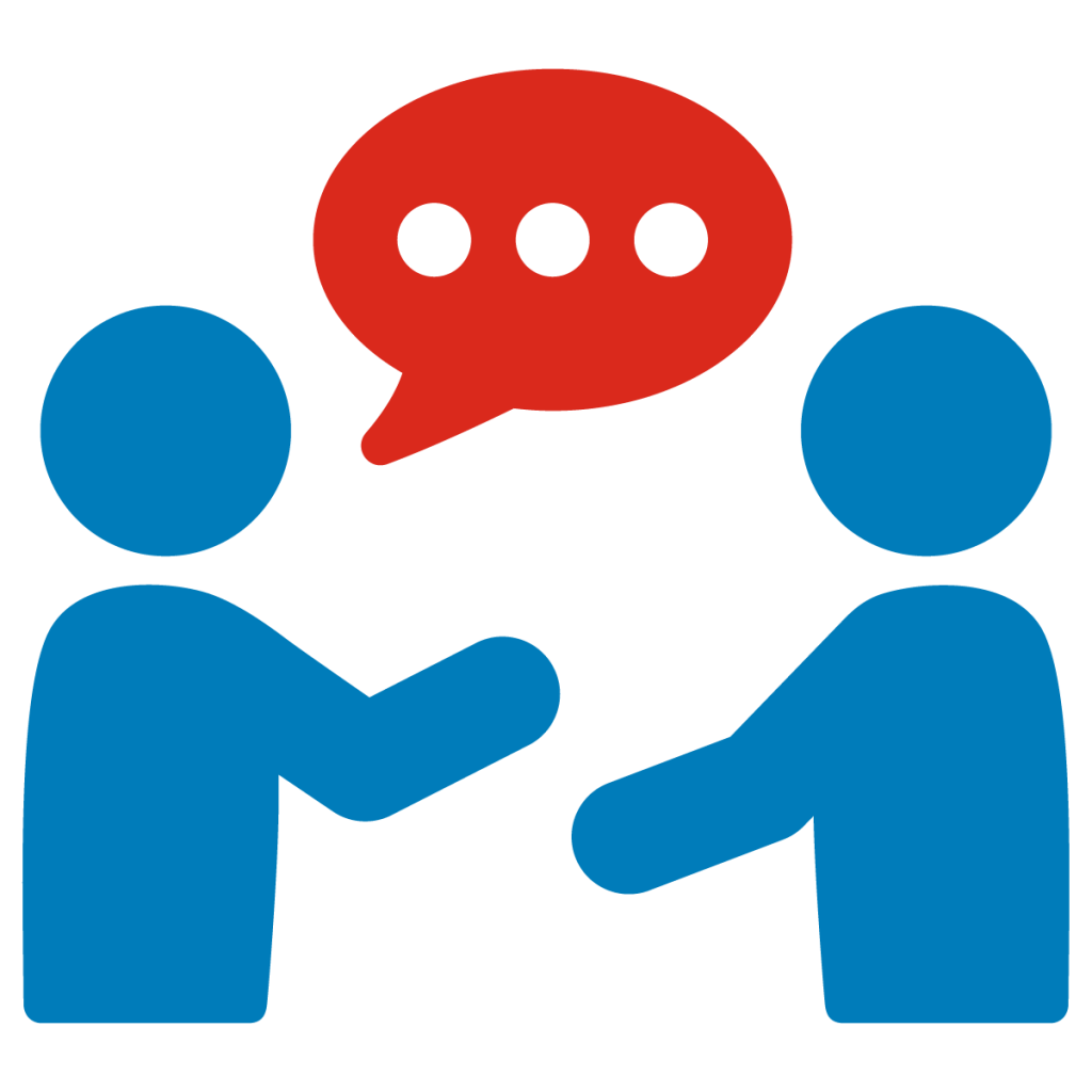 An illustration of two people talking.