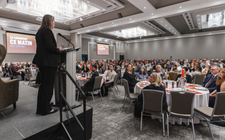 Rachael Wilson speaking at A Good Morning.